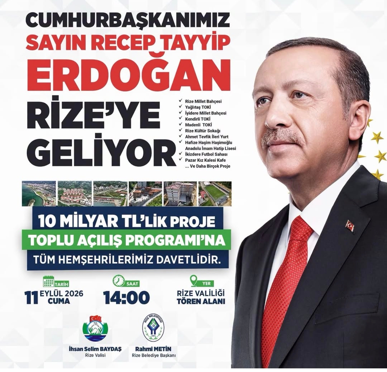 Cumhurbaşkanı 10 Eylül'de Rize'de